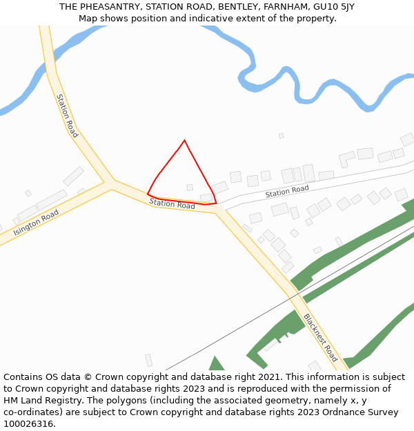 THE PHEASANTRY, STATION ROAD, BENTLEY, FARNHAM, GU10 5JY: Location map and indicative extent of plot