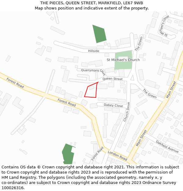 THE PIECES, QUEEN STREET, MARKFIELD, LE67 9WB: Location map and indicative extent of plot