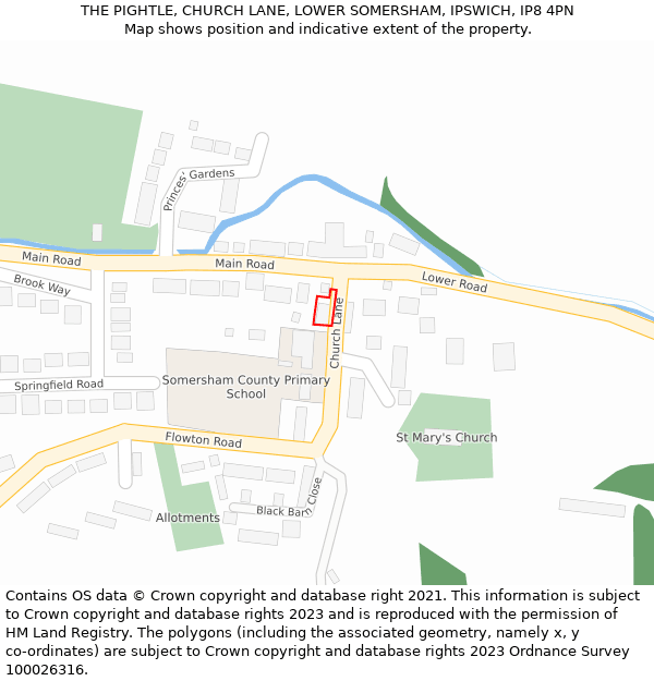 THE PIGHTLE, CHURCH LANE, LOWER SOMERSHAM, IPSWICH, IP8 4PN: Location map and indicative extent of plot