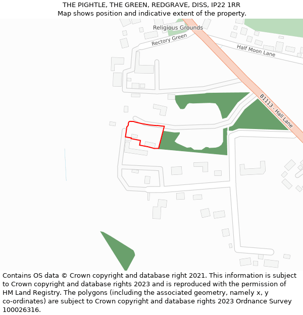 THE PIGHTLE, THE GREEN, REDGRAVE, DISS, IP22 1RR: Location map and indicative extent of plot