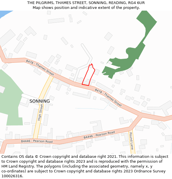 THE PILGRIMS, THAMES STREET, SONNING, READING, RG4 6UR: Location map and indicative extent of plot