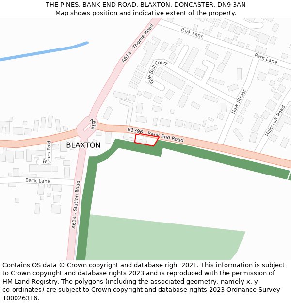 THE PINES, BANK END ROAD, BLAXTON, DONCASTER, DN9 3AN: Location map and indicative extent of plot