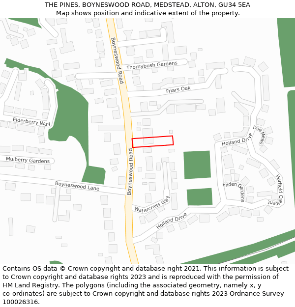 THE PINES, BOYNESWOOD ROAD, MEDSTEAD, ALTON, GU34 5EA: Location map and indicative extent of plot