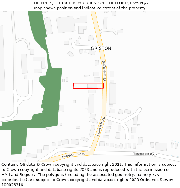 THE PINES, CHURCH ROAD, GRISTON, THETFORD, IP25 6QA: Location map and indicative extent of plot