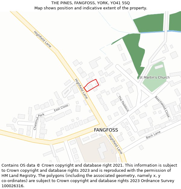 THE PINES, FANGFOSS, YORK, YO41 5SQ: Location map and indicative extent of plot