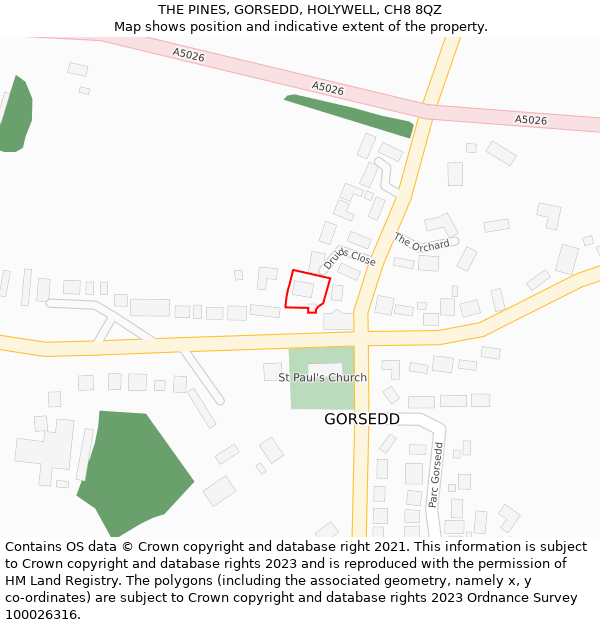 THE PINES, GORSEDD, HOLYWELL, CH8 8QZ: Location map and indicative extent of plot