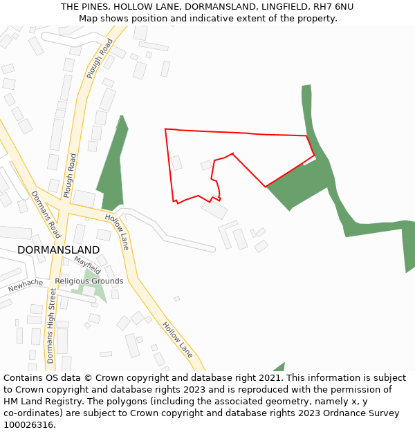 THE PINES, HOLLOW LANE, DORMANSLAND, LINGFIELD, RH7 6NU: Location map and indicative extent of plot