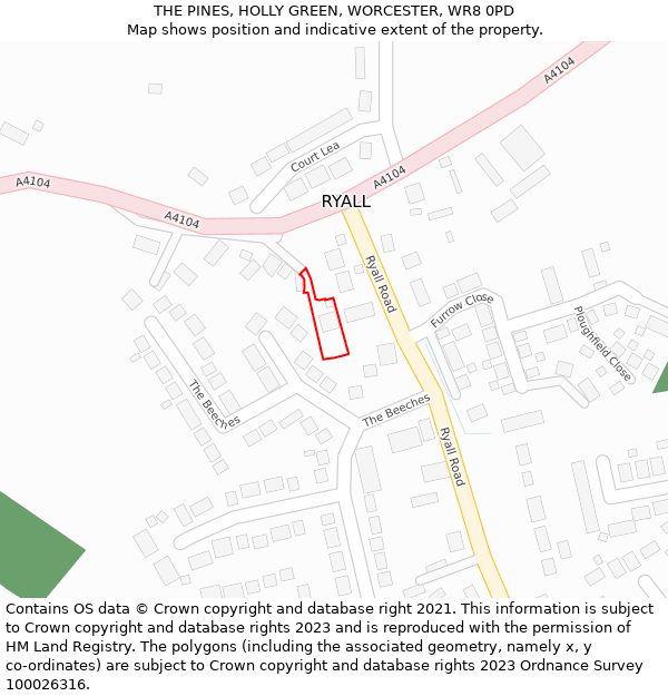 THE PINES, HOLLY GREEN, WORCESTER, WR8 0PD: Location map and indicative extent of plot
