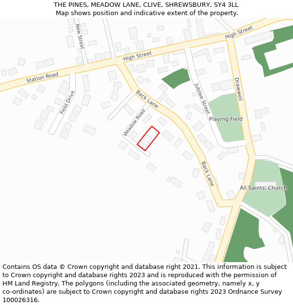THE PINES, MEADOW LANE, CLIVE, SHREWSBURY, SY4 3LL: Location map and indicative extent of plot