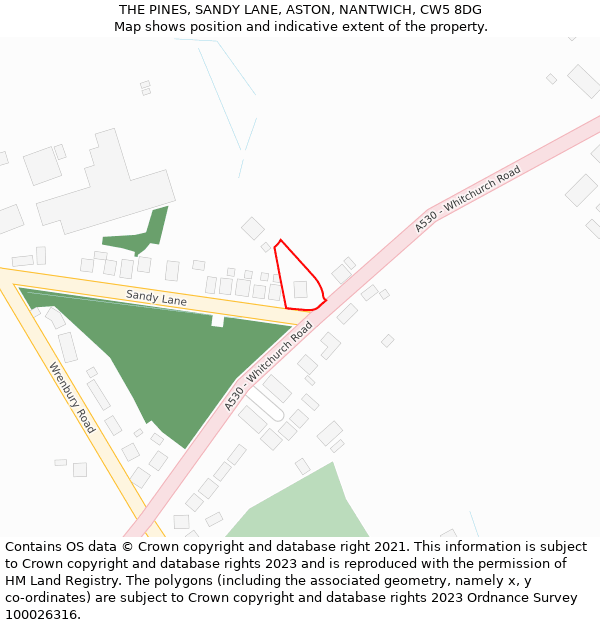 THE PINES, SANDY LANE, ASTON, NANTWICH, CW5 8DG: Location map and indicative extent of plot