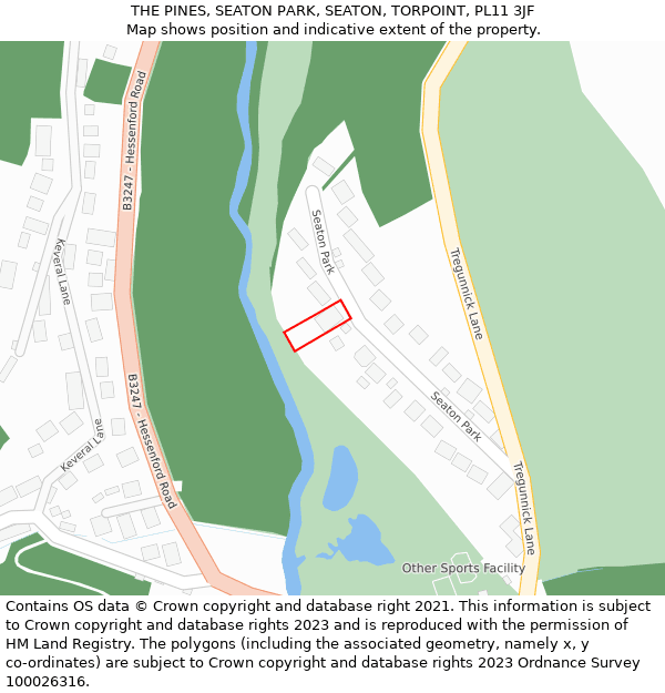 THE PINES, SEATON PARK, SEATON, TORPOINT, PL11 3JF: Location map and indicative extent of plot