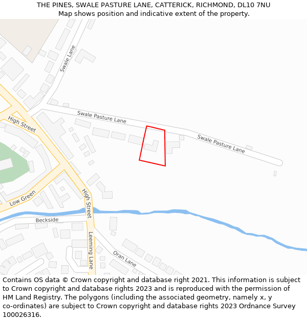 THE PINES, SWALE PASTURE LANE, CATTERICK, RICHMOND, DL10 7NU: Location map and indicative extent of plot