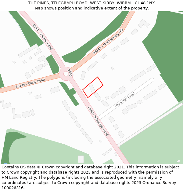 THE PINES, TELEGRAPH ROAD, WEST KIRBY, WIRRAL, CH48 1NX: Location map and indicative extent of plot