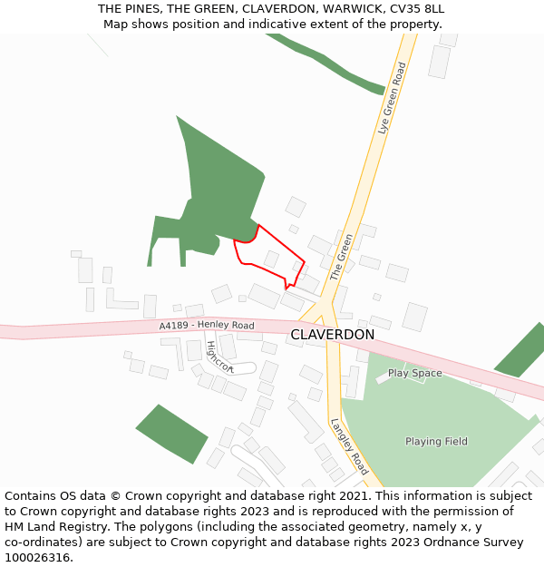 THE PINES, THE GREEN, CLAVERDON, WARWICK, CV35 8LL: Location map and indicative extent of plot