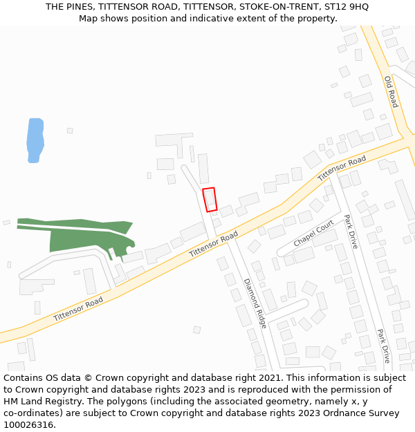 THE PINES, TITTENSOR ROAD, TITTENSOR, STOKE-ON-TRENT, ST12 9HQ: Location map and indicative extent of plot