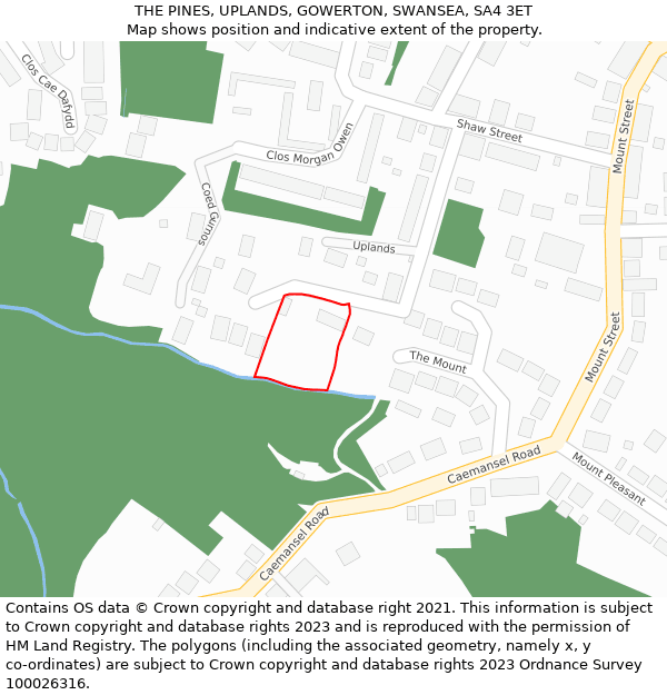THE PINES, UPLANDS, GOWERTON, SWANSEA, SA4 3ET: Location map and indicative extent of plot