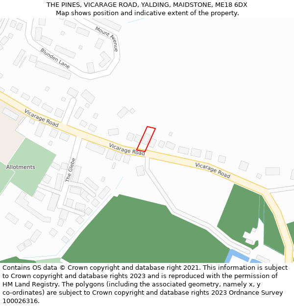 THE PINES, VICARAGE ROAD, YALDING, MAIDSTONE, ME18 6DX: Location map and indicative extent of plot