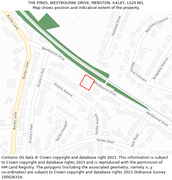 THE PINES, WESTBOURNE DRIVE, MENSTON, ILKLEY, LS29 6EL: Location map and indicative extent of plot