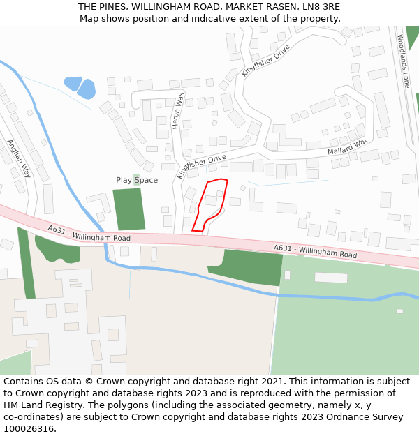 THE PINES, WILLINGHAM ROAD, MARKET RASEN, LN8 3RE: Location map and indicative extent of plot