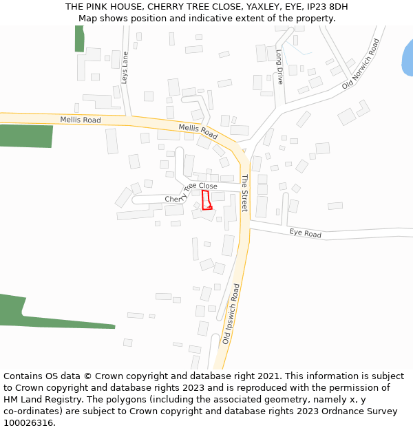 THE PINK HOUSE, CHERRY TREE CLOSE, YAXLEY, EYE, IP23 8DH: Location map and indicative extent of plot