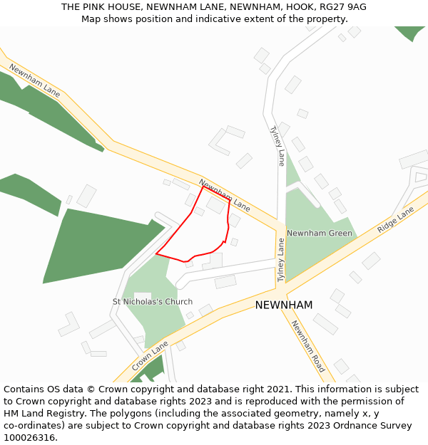 THE PINK HOUSE, NEWNHAM LANE, NEWNHAM, HOOK, RG27 9AG: Location map and indicative extent of plot