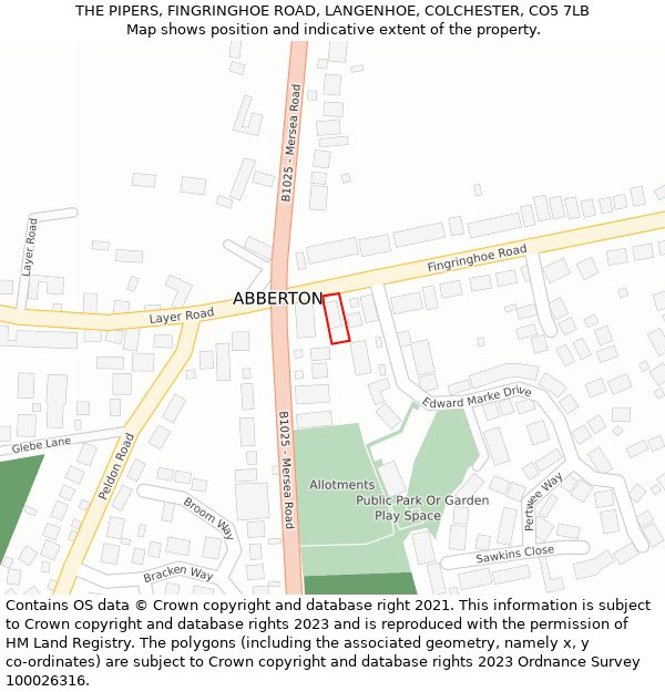 THE PIPERS, FINGRINGHOE ROAD, LANGENHOE, COLCHESTER, CO5 7LB: Location map and indicative extent of plot