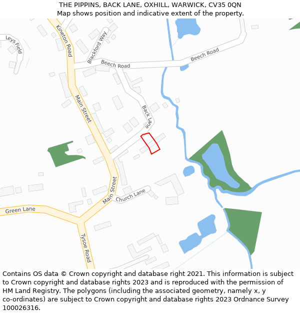 THE PIPPINS, BACK LANE, OXHILL, WARWICK, CV35 0QN: Location map and indicative extent of plot