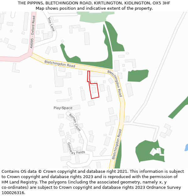 THE PIPPINS, BLETCHINGDON ROAD, KIRTLINGTON, KIDLINGTON, OX5 3HF: Location map and indicative extent of plot