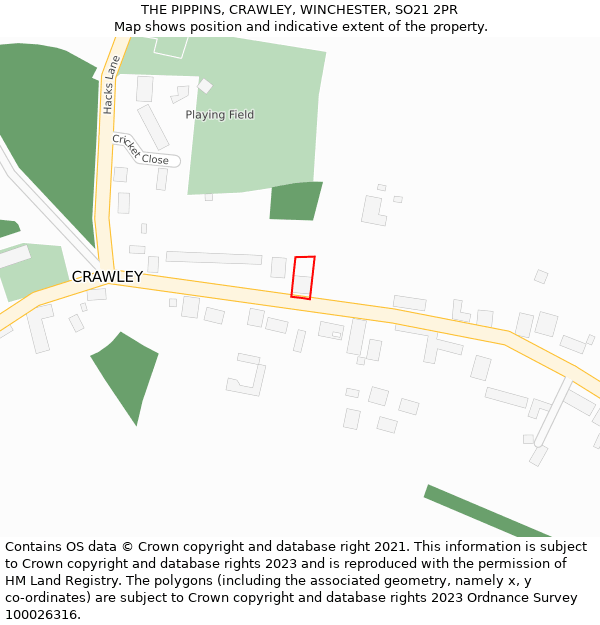 THE PIPPINS, CRAWLEY, WINCHESTER, SO21 2PR: Location map and indicative extent of plot