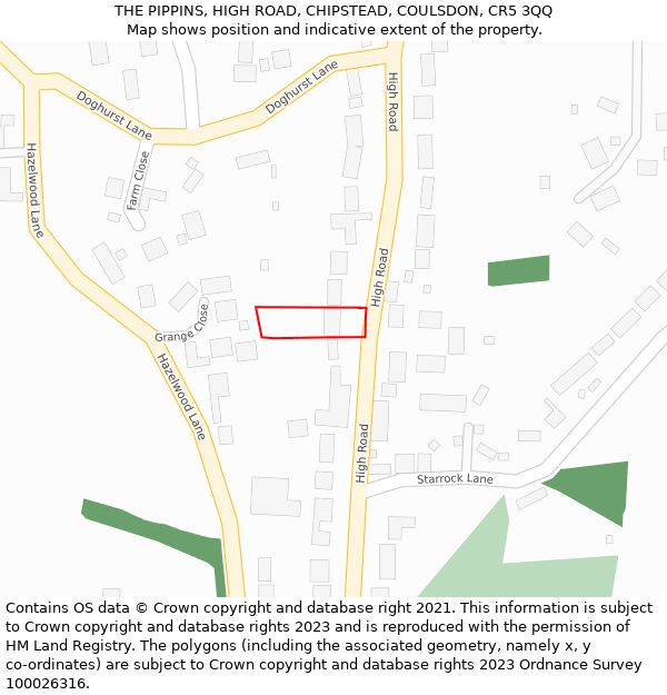 THE PIPPINS, HIGH ROAD, CHIPSTEAD, COULSDON, CR5 3QQ: Location map and indicative extent of plot