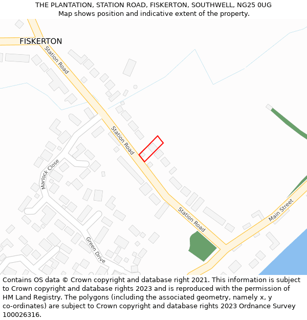 THE PLANTATION, STATION ROAD, FISKERTON, SOUTHWELL, NG25 0UG: Location map and indicative extent of plot