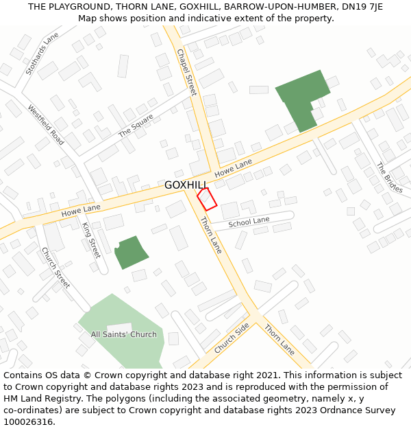 THE PLAYGROUND, THORN LANE, GOXHILL, BARROW-UPON-HUMBER, DN19 7JE: Location map and indicative extent of plot