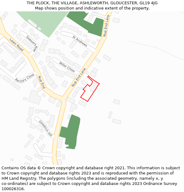 THE PLOCK, THE VILLAGE, ASHLEWORTH, GLOUCESTER, GL19 4JG: Location map and indicative extent of plot