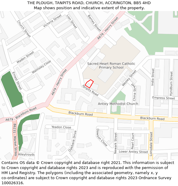 THE PLOUGH, TANPITS ROAD, CHURCH, ACCRINGTON, BB5 4HD: Location map and indicative extent of plot
