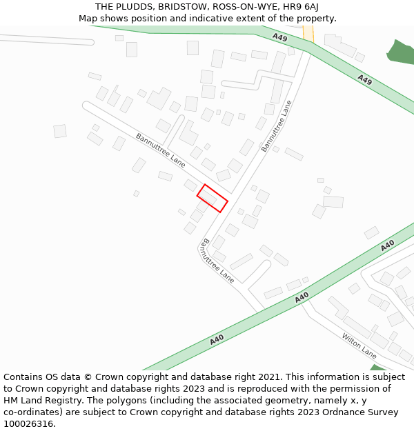 THE PLUDDS, BRIDSTOW, ROSS-ON-WYE, HR9 6AJ: Location map and indicative extent of plot