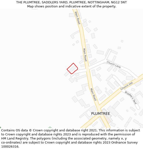 THE PLUMTREE, SADDLERS YARD, PLUMTREE, NOTTINGHAM, NG12 5NT: Location map and indicative extent of plot