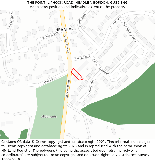 THE POINT, LIPHOOK ROAD, HEADLEY, BORDON, GU35 8NG: Location map and indicative extent of plot