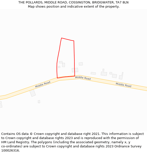 THE POLLARDS, MIDDLE ROAD, COSSINGTON, BRIDGWATER, TA7 8LN: Location map and indicative extent of plot