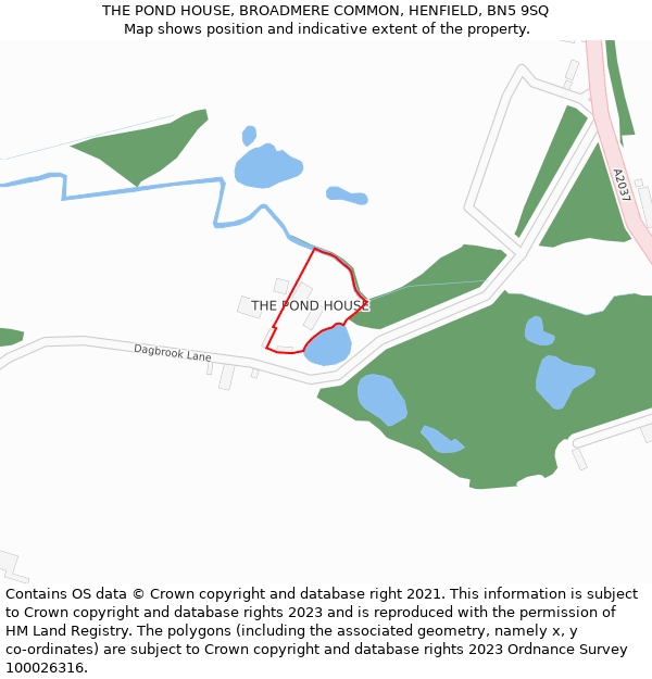 THE POND HOUSE, BROADMERE COMMON, HENFIELD, BN5 9SQ: Location map and indicative extent of plot