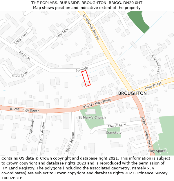 THE POPLARS, BURNSIDE, BROUGHTON, BRIGG, DN20 0HT: Location map and indicative extent of plot