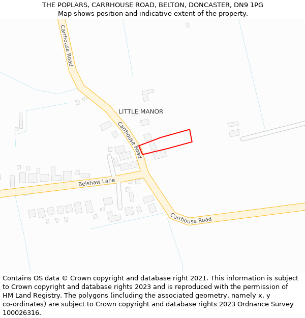 THE POPLARS, CARRHOUSE ROAD, BELTON, DONCASTER, DN9 1PG: Location map and indicative extent of plot