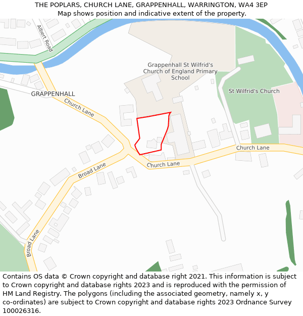 THE POPLARS, CHURCH LANE, GRAPPENHALL, WARRINGTON, WA4 3EP: Location map and indicative extent of plot