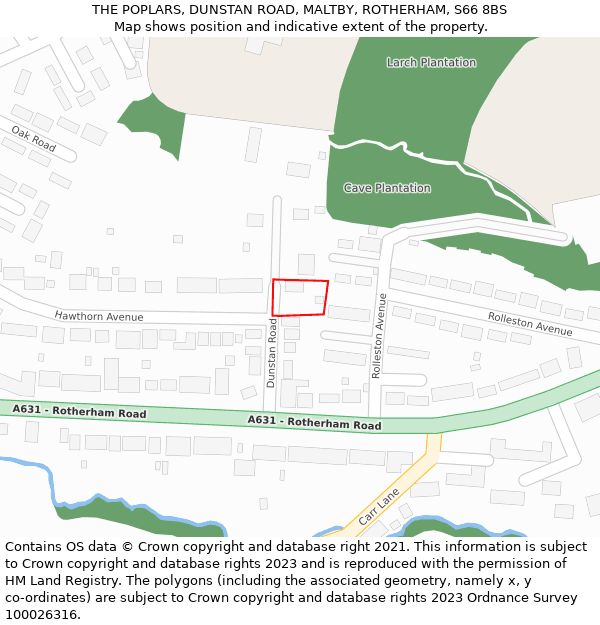 THE POPLARS, DUNSTAN ROAD, MALTBY, ROTHERHAM, S66 8BS: Location map and indicative extent of plot