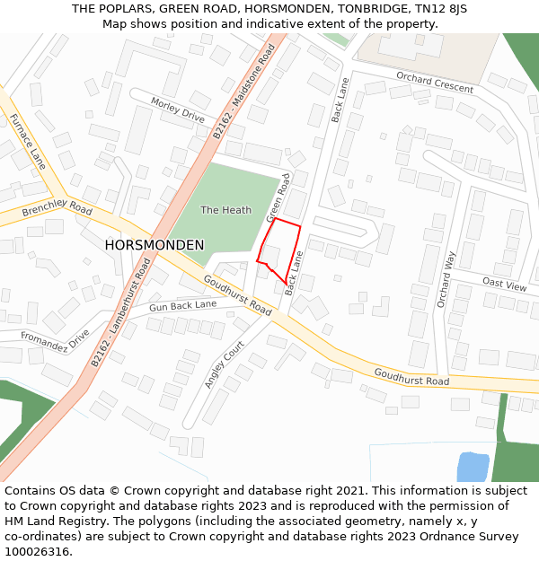 THE POPLARS, GREEN ROAD, HORSMONDEN, TONBRIDGE, TN12 8JS: Location map and indicative extent of plot