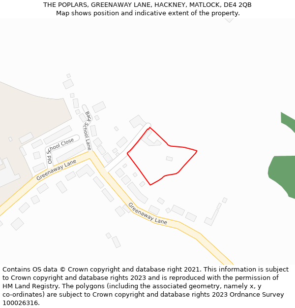 THE POPLARS, GREENAWAY LANE, HACKNEY, MATLOCK, DE4 2QB: Location map and indicative extent of plot