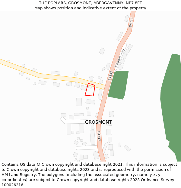 THE POPLARS, GROSMONT, ABERGAVENNY, NP7 8ET: Location map and indicative extent of plot