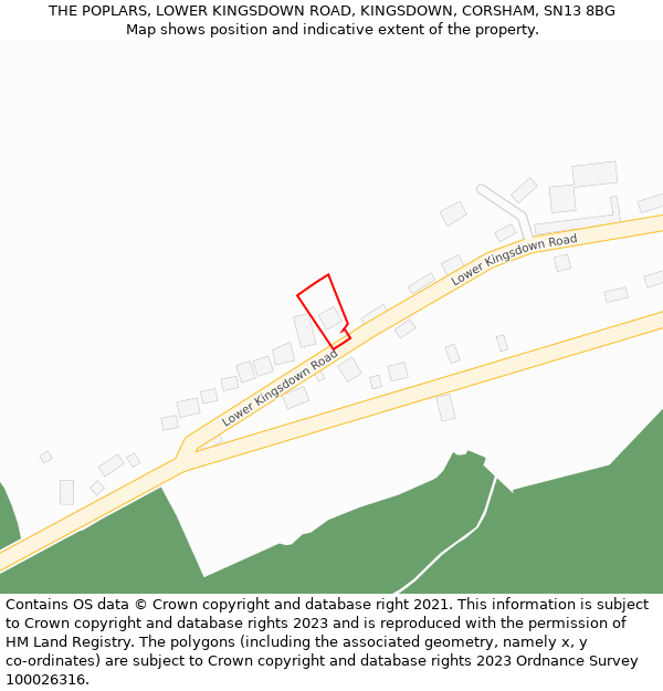 THE POPLARS, LOWER KINGSDOWN ROAD, KINGSDOWN, CORSHAM, SN13 8BG: Location map and indicative extent of plot