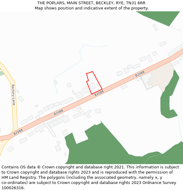THE POPLARS, MAIN STREET, BECKLEY, RYE, TN31 6RR: Location map and indicative extent of plot