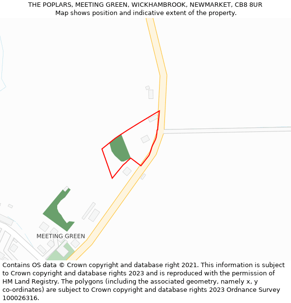 THE POPLARS, MEETING GREEN, WICKHAMBROOK, NEWMARKET, CB8 8UR: Location map and indicative extent of plot