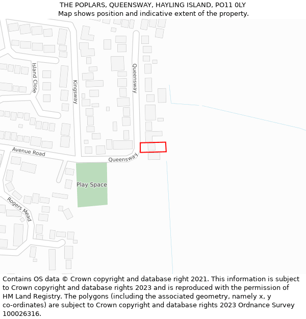 THE POPLARS, QUEENSWAY, HAYLING ISLAND, PO11 0LY: Location map and indicative extent of plot